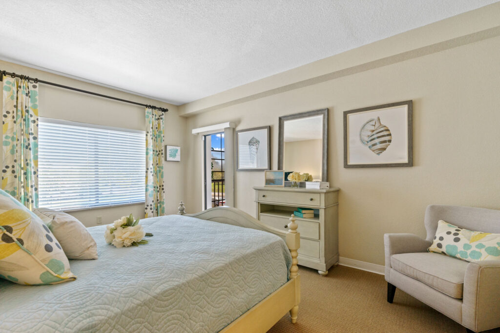 Bedroom inside a senior apartment at Freedom Square senior living community