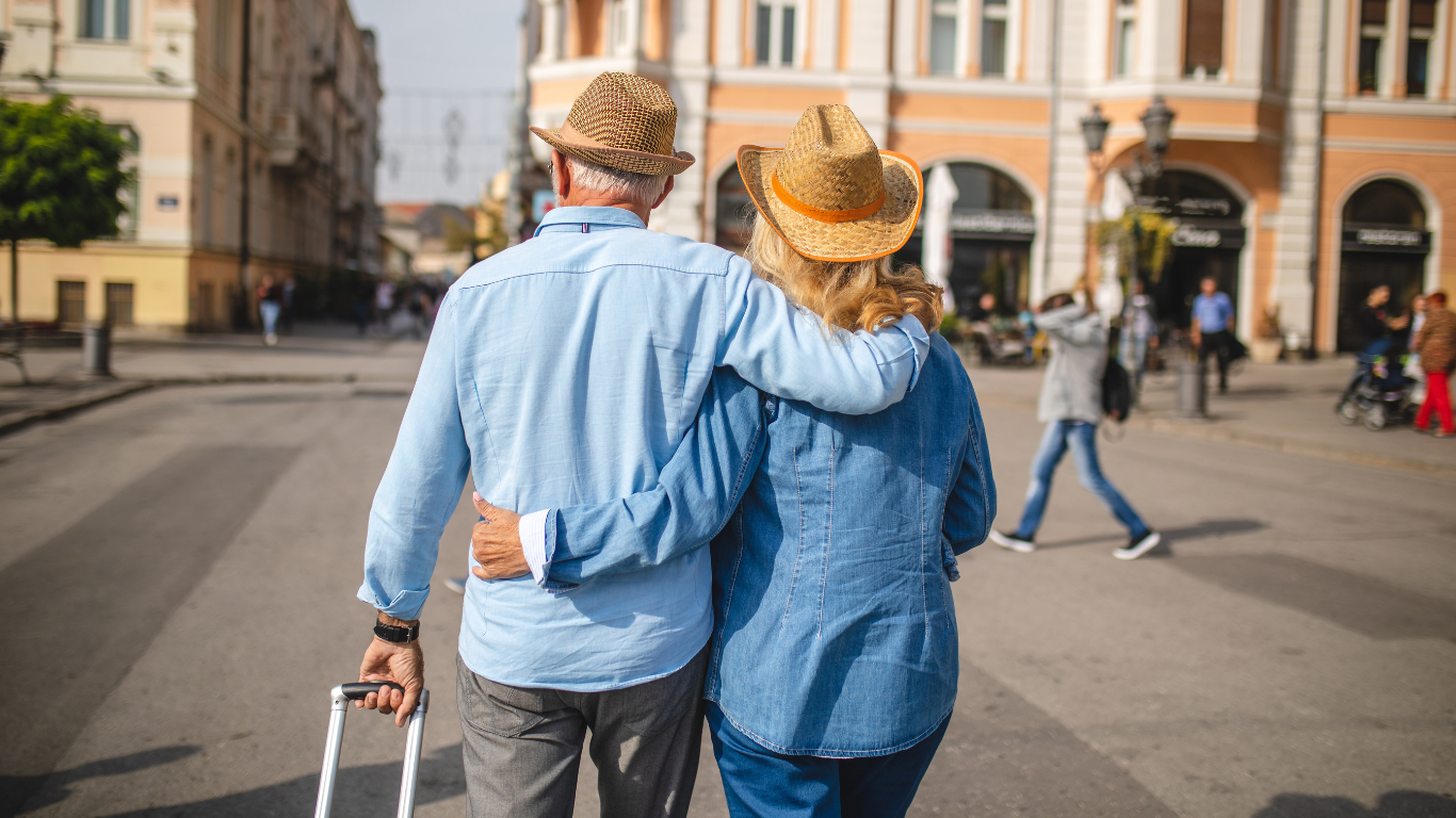 Couple embracing while traveling